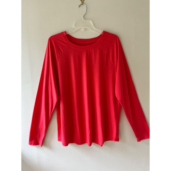SO Kohls Sz XL Red Lounge Soft Stretch blouse Top Shirt Long Sleeves Crew Neck - Picture 2 of 6